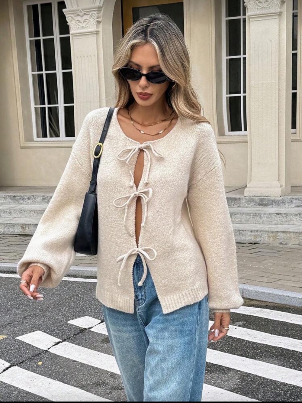 Cream Cardigan with Tie Details